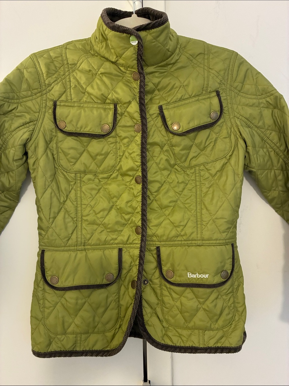 Vintage Barbour Green Quilted Puffer Jacket with Dark Trim 4